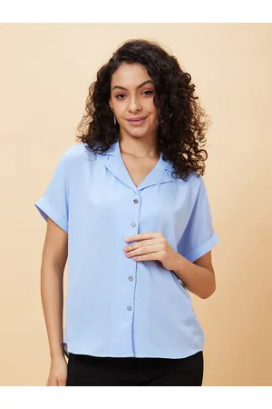 Globus Blue Notch Lapel Collar Shirt Styled Top