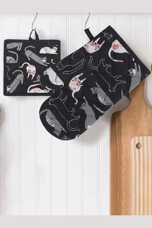 Anko Black & Grey Printed Pure Cotton Oven Glove & Pot Holder