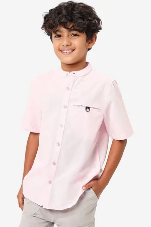 BONKIDS Boys Band Collar Casual Cotton Shirt