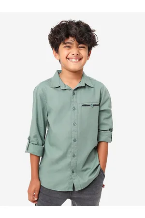 BONKIDS Boys Spread Collar Casual Cotton Shirt