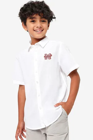 BONKIDS Boys Spread Collar Casual Cotton Shirt With Mickey Mouse Embroidery