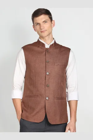 Arrow Mandarin Collar Heathered Nehru Jacket