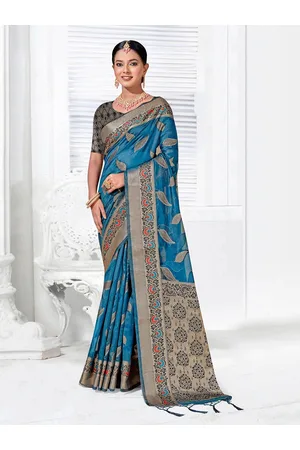Anouk Navy Blue Ethnic Motifs Woven Design Zari Organza Saree