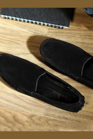 LOUIS STITCH Men Obsidian Black Italian Suede Leather Handmade Driving Loafers