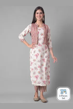 Dollar Missy Floral Printed Regular Thread Work Kurta With Trousers & Jacket
