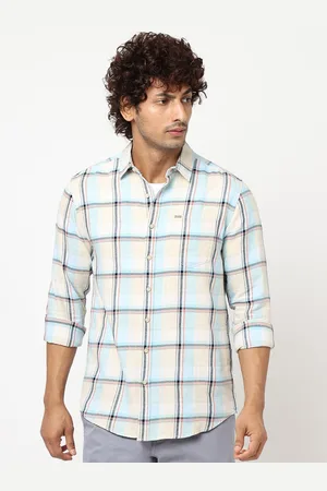 Blue Buddha Windowpane Checked Opaque Cotton Casual Shirt