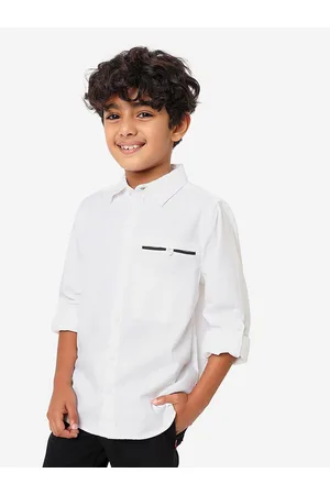 BONKIDS Boys Spread Collar Casual Cotton Shirt