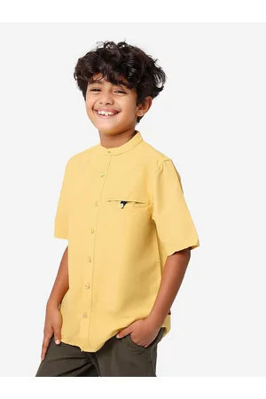 BONKIDS Boys Band Collar Casual Cotton Shirt