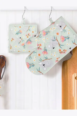 Anko Sea-Green & Pink Printed Cotton Oven Glove & Pot Holder