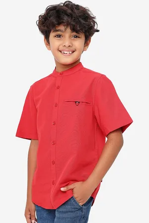 BONKIDS Boys Band Collar Casual Cotton Shirt