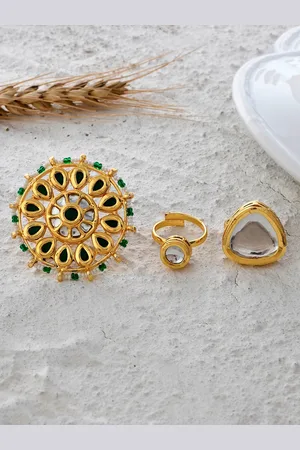 Dastoor Set Of 3 Gold Plated Kundan Studded Adjustable Finger Rings