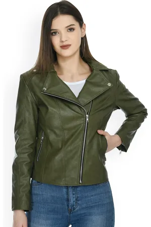 TBOJ Women Leather Lightweight Longline Biker Jacket