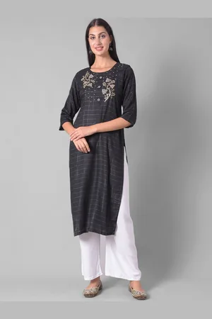 Dollar Missy Black Geometric Printed Embroidered Thread Work Straight Kurta
