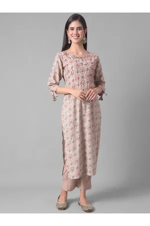Dollar Missy Ethnic Motifs Printed Thread Work Straight Kurta With Trouser