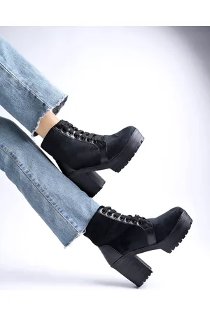 Shoetopia Girls Black Suede Block Heeled Boots