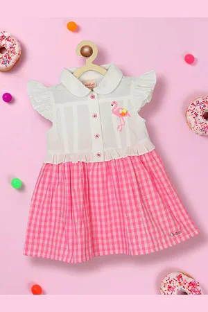 Nauti Nati Infants Checked Peter Pan Collar Ruffled Detailed Pure Cotton A-Line Dress
