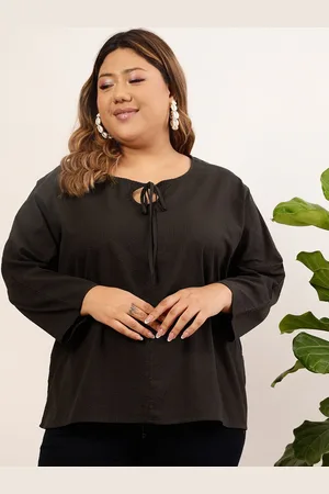 CURVY STREET Plus Size Black Tie-Up Neck Top