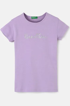 Benetton Girls Typography Printed Regular Fit Cotton T-shirt