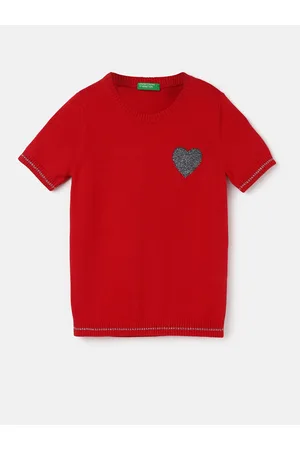 Benetton Girls Applique Regular Fit Cotton Casual Sweaters