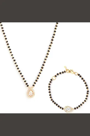 MINUTIAE Gold-Plated Studded & Beaded Mangalsutra with Bracelet