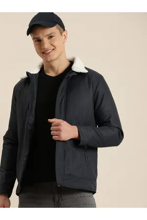 HERE&NOW Solid Mock-Collar Fur Detail Puffer Jacket