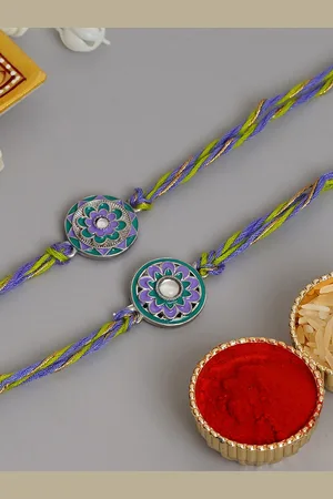 eCraftIndia Designer Pack of 2 Rakhis and Roli Chawal Pack