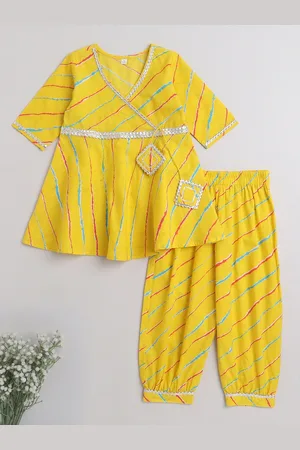 The Magic Wand Girls Leheriya Striped Angrakha Gotta Patti Pure Cotton Kurta with Salwar