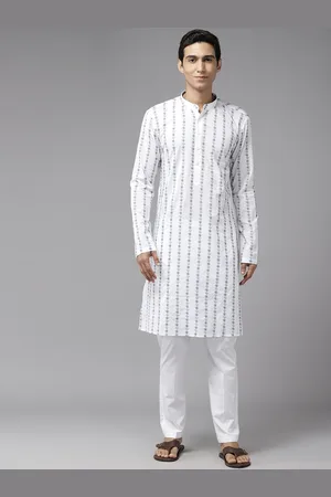 See Designs Floral Embroidered Mandarin Collar Straight Cotton Kurta