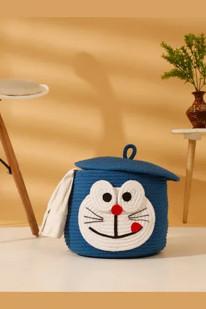HOSTA HOMES Kids Blue & White Cartoon Face Pure Cotton Laundry Bag