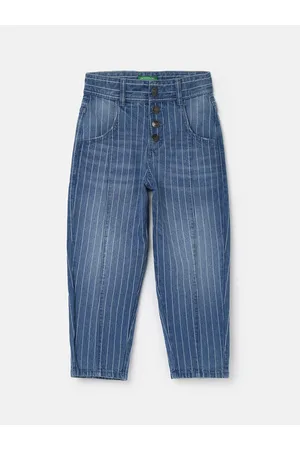 Benetton Girls Slouchy Fit Striped Light Fade Cotton Jeans
