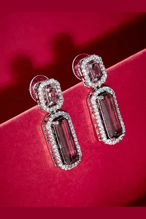ATIBELLE Silver Plated Geometric Cubic Zirconia Drop Earrings