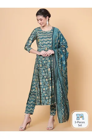 Bani Women Ethnic Motifs Printed Pleated Thread Work Chanderi Silk Kurta Set With Dupatta