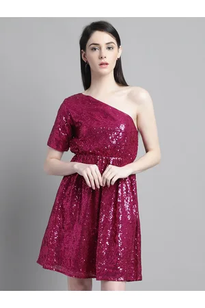 MARC LOUIS Embellished One-Shoulder Gathered Casual Fit & Flare Dress