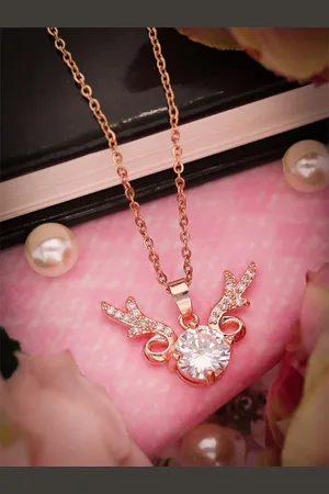 Brado Jewellery Rose Gold Plated CZ Studded Pendant With Chain