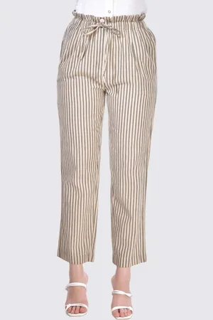 BEATNIK Women Striped High-Rise Cotton Trousers