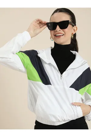 HERE&NOW Colourblocked Hooded Crop Tailored Jacket