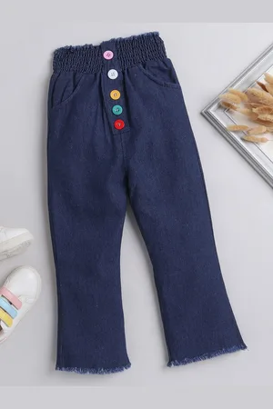DKGF FASHION Girls High Rise Clean Look Frayed Denim Cotton Jeans
