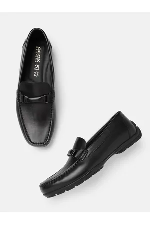Geox Men Black Leather Horsebit Loafers