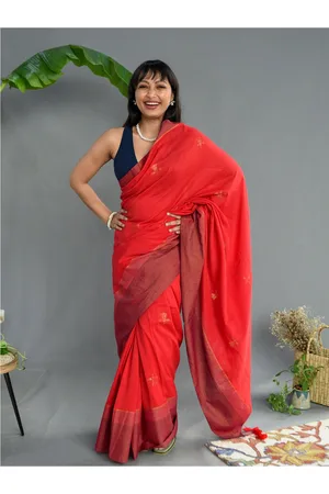 Suta Red Floral Woven Design Zari Pure Cotton Saree