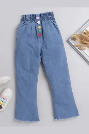 DKGF FASHION Girls High Rise Clean Look Frayed Denim Cotton Jeans