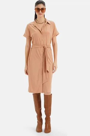 Kazo Shirt Collar Tie Up Shirt Dress
