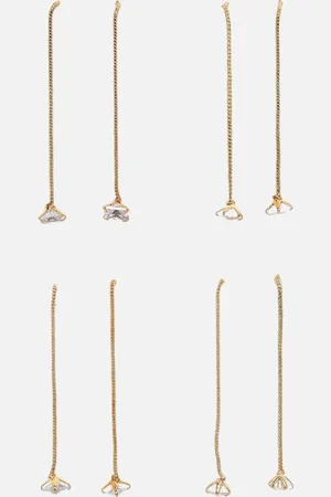 DressBerry Set of 4 Gold-Plated & White AD-Studded Contemporary Drop Earrings