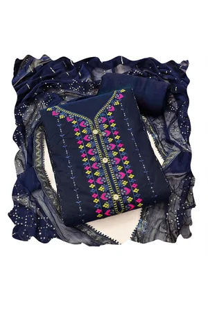 MANVAA Ethnic Motifs Embroidered Sequined Chanderi Cotton Unstitched Dress Material