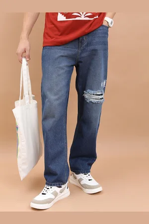 Highlander Men Blue Relaxed Fit Highly Distressed Light Fade Cotton Jeans