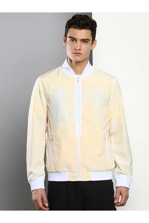 Calvin Klein Men White & Yellow Self Design Tailored Jacket