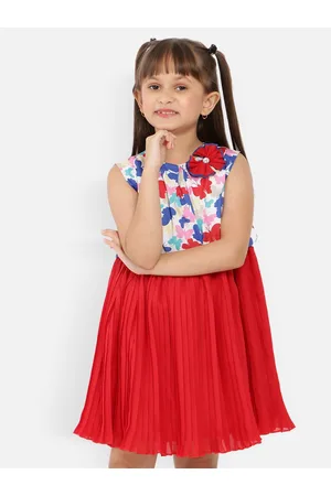 Nauti Nati Girls Floral Printed Gathered Or Pleated Fit & Flare Dress