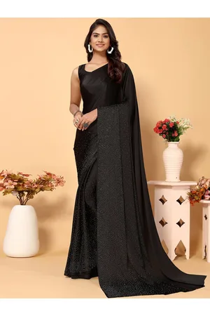 Mitera Black Embellished Beads and Stones Satin Saree