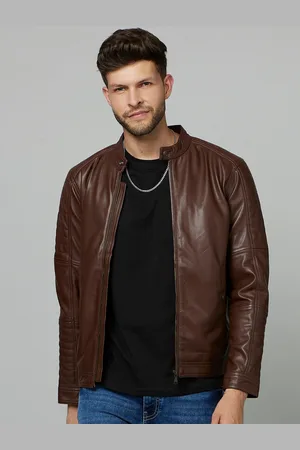 Celio Stand Collar Leather Biker Jacket
