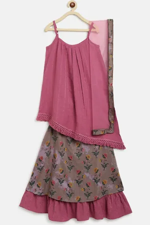 TALES & STORIES Girls Sleeveless Top & Skirt With Dupatta