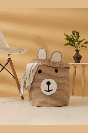 HOSTA HOMES Kids Brown & White Cartoon Face Pure Cotton Laundry Bag